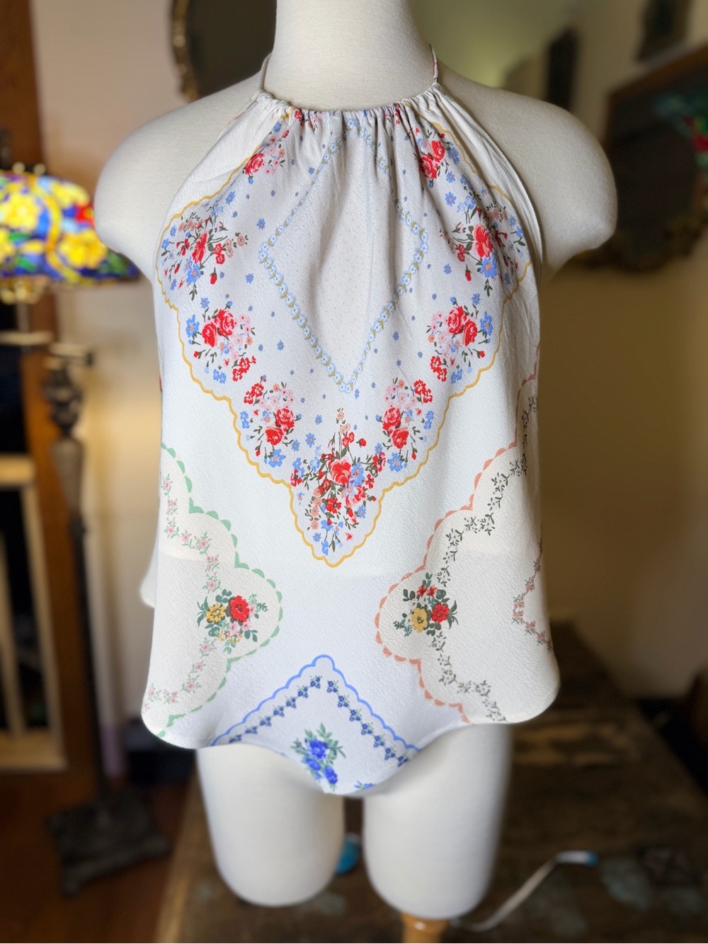 Boho vintage inspired  Tank top in antique handkerchief print